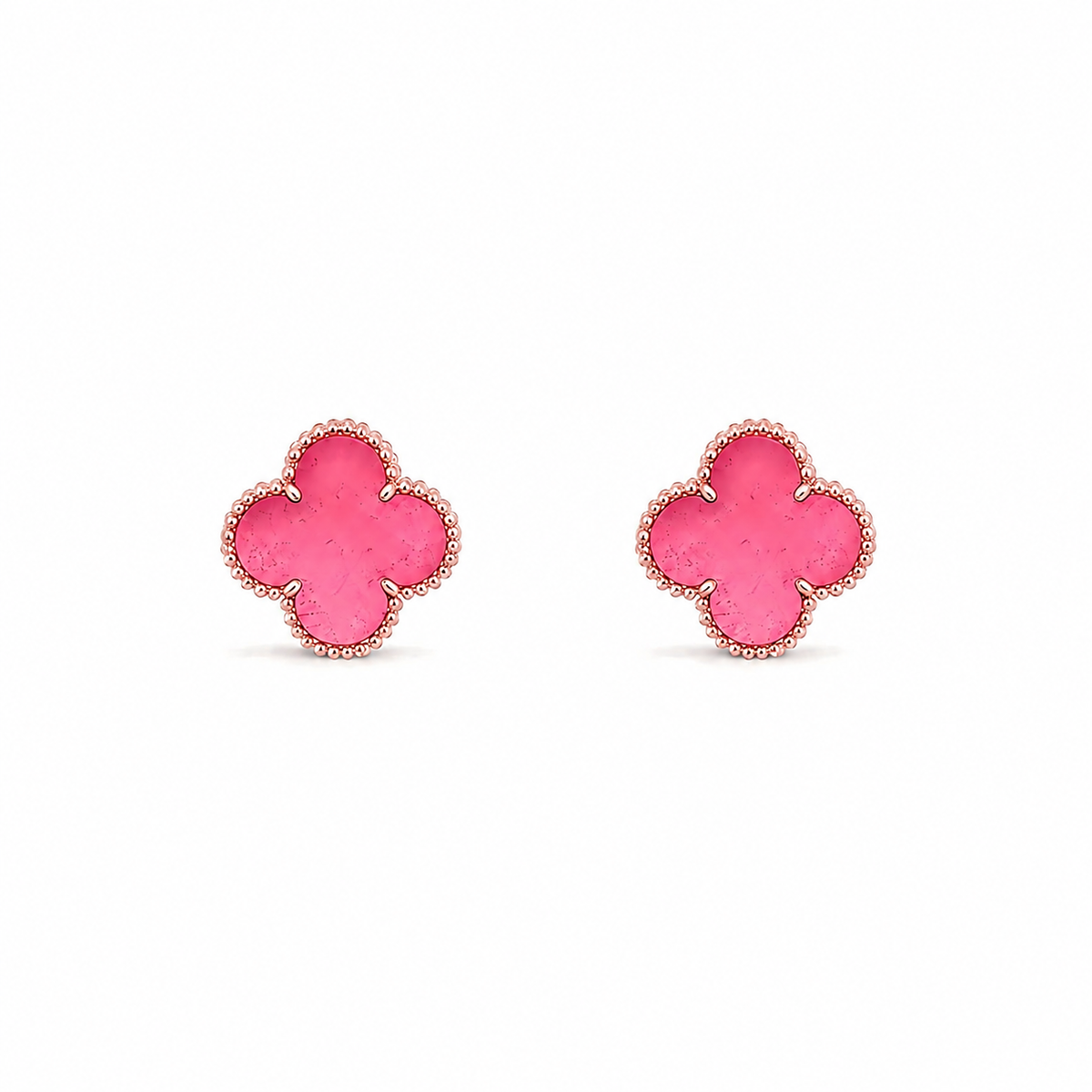 [⭐Aura]NEW CLOVER 15MM PINK ENAMEL STUD EARRINGS
