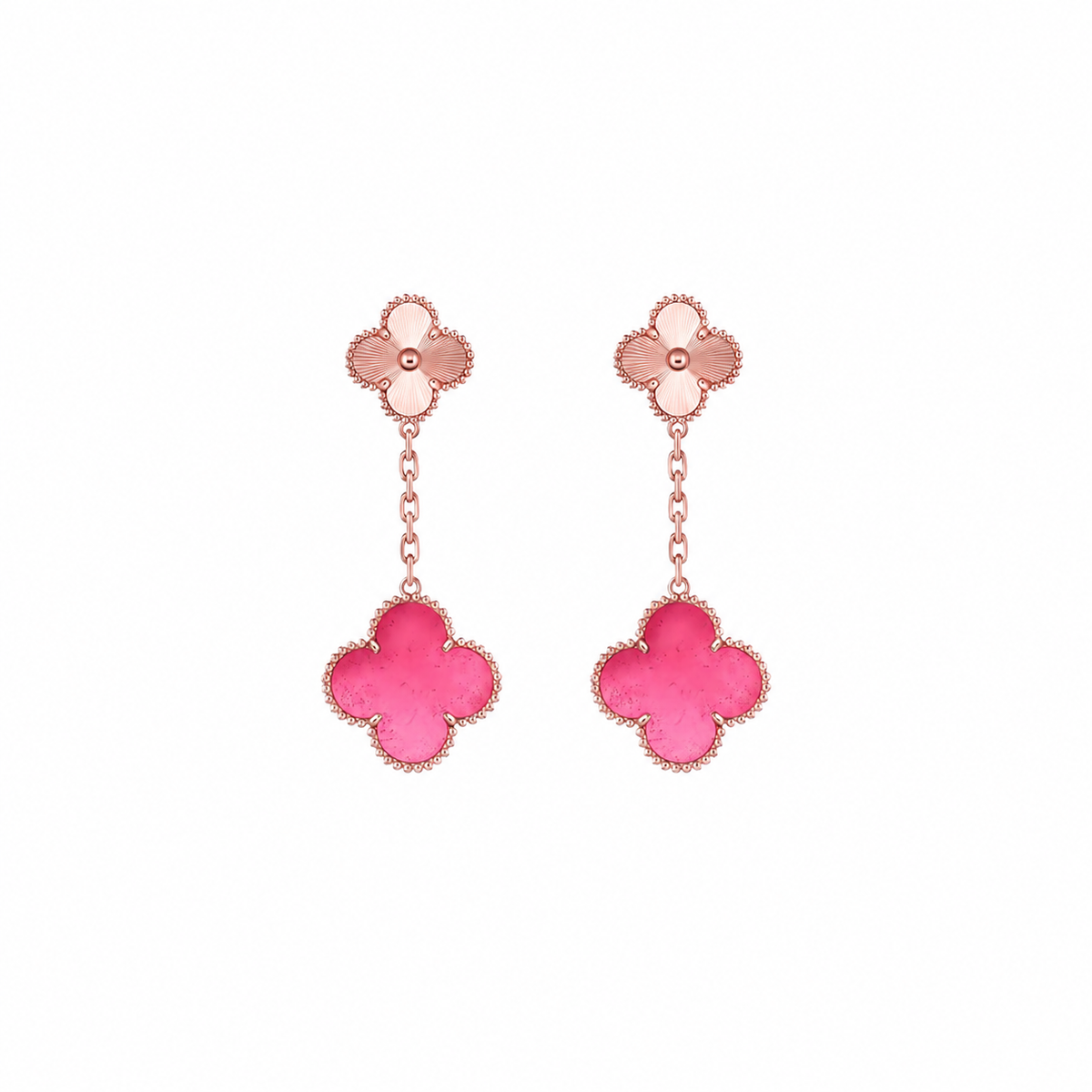 [⭐DORISW]NEW CLOVER 2 MOTIF PINK ENAMEL EARRINGS