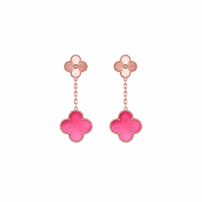 [⭐Aura]NEW CLOVER 2 MOTIF PINK ENAMEL EARRINGS