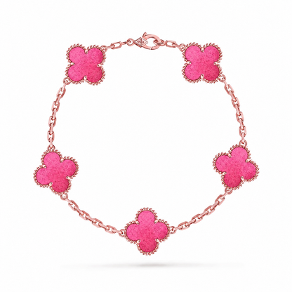 [⭐Aura]NEW CLOVER 5 MOTIFS PINK ENAMEL BRACELET