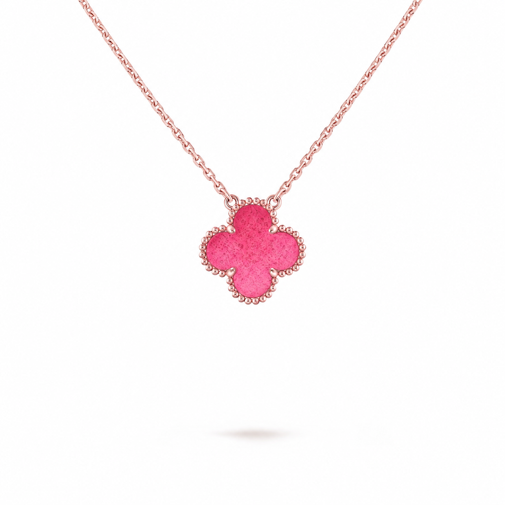 [⭐DORISW] NEW CLOVER 15MM PINK ENAMEL NECKLACE