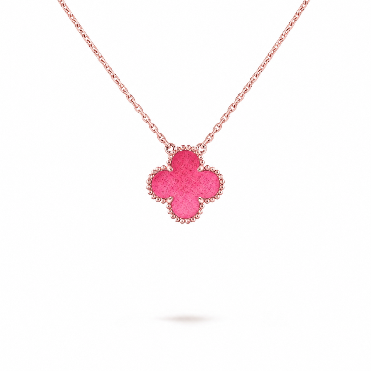 [⭐Aura] NEW CLOVER 15MM PINK ENAMEL NECKLACE