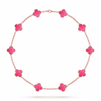 [⭐DORISW]NEW CLOVER 10 MOTIFS PINK ENAMEL NECKLACE