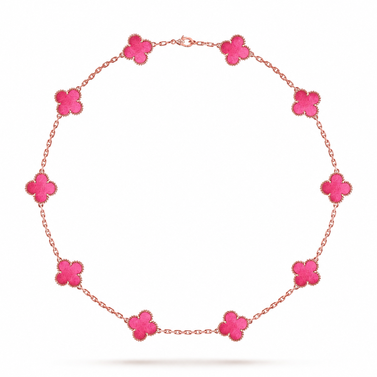 [⭐DORISW]NEW CLOVER 10 MOTIFS PINK ENAMEL NECKLACE