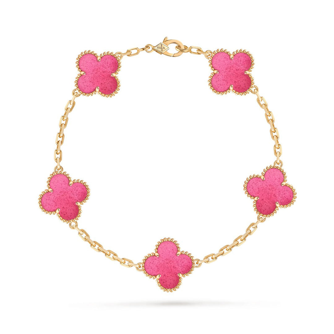[⭐DORISW]NEW CLOVER 5 MOTIFS PINK ENAMEL BRACELET
