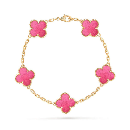 [⭐Aura]NEW CLOVER 5 MOTIFS PINK ENAMEL BRACELET