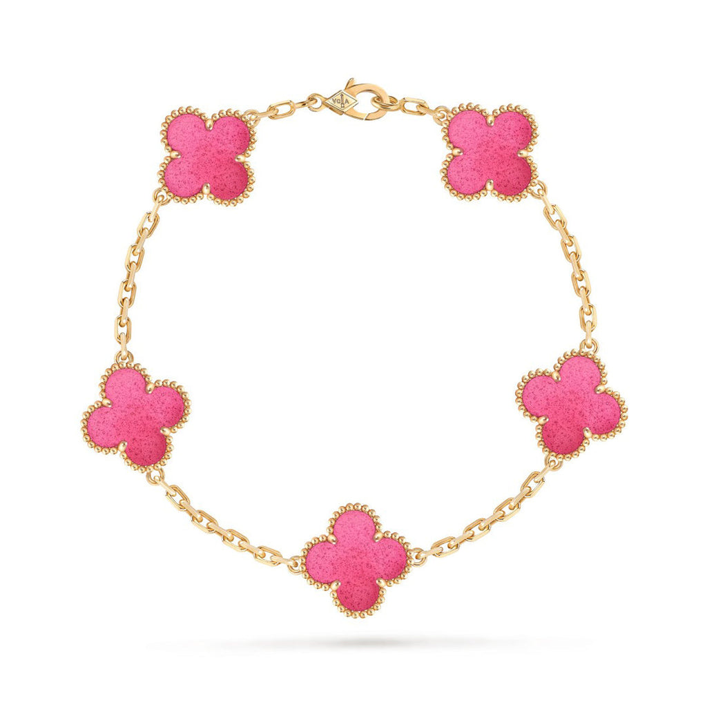 [⭐DORISW]NEW CLOVER 5 MOTIFS PINK ENAMEL BRACELET