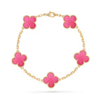 [⭐DORISW]NEW CLOVER 5 MOTIFS PINK ENAMEL BRACELET