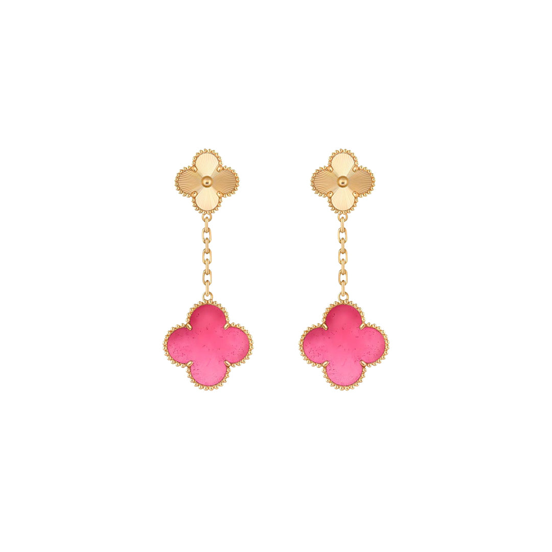 [⭐DORISW]NEW CLOVER 2 MOTIF PINK ENAMEL EARRINGS