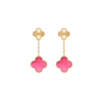 [⭐Aura]NEW CLOVER 2 MOTIF PINK ENAMEL EARRINGS