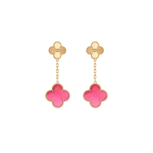 [⭐Aura]NEW CLOVER 2 MOTIF PINK ENAMEL EARRINGS