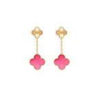 [⭐DORISW]NEW CLOVER 2 MOTIF PINK ENAMEL EARRINGS
