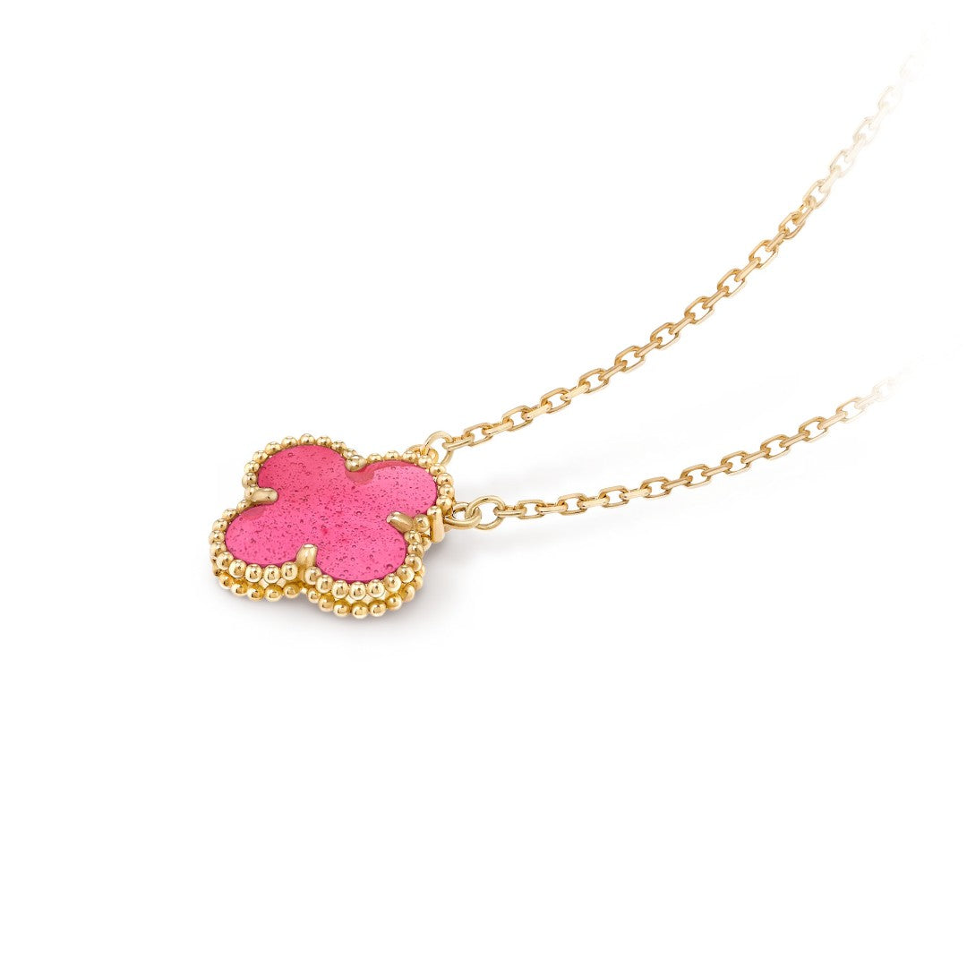 [⭐DORISW] NEW CLOVER 15MM PINK ENAMEL NECKLACE