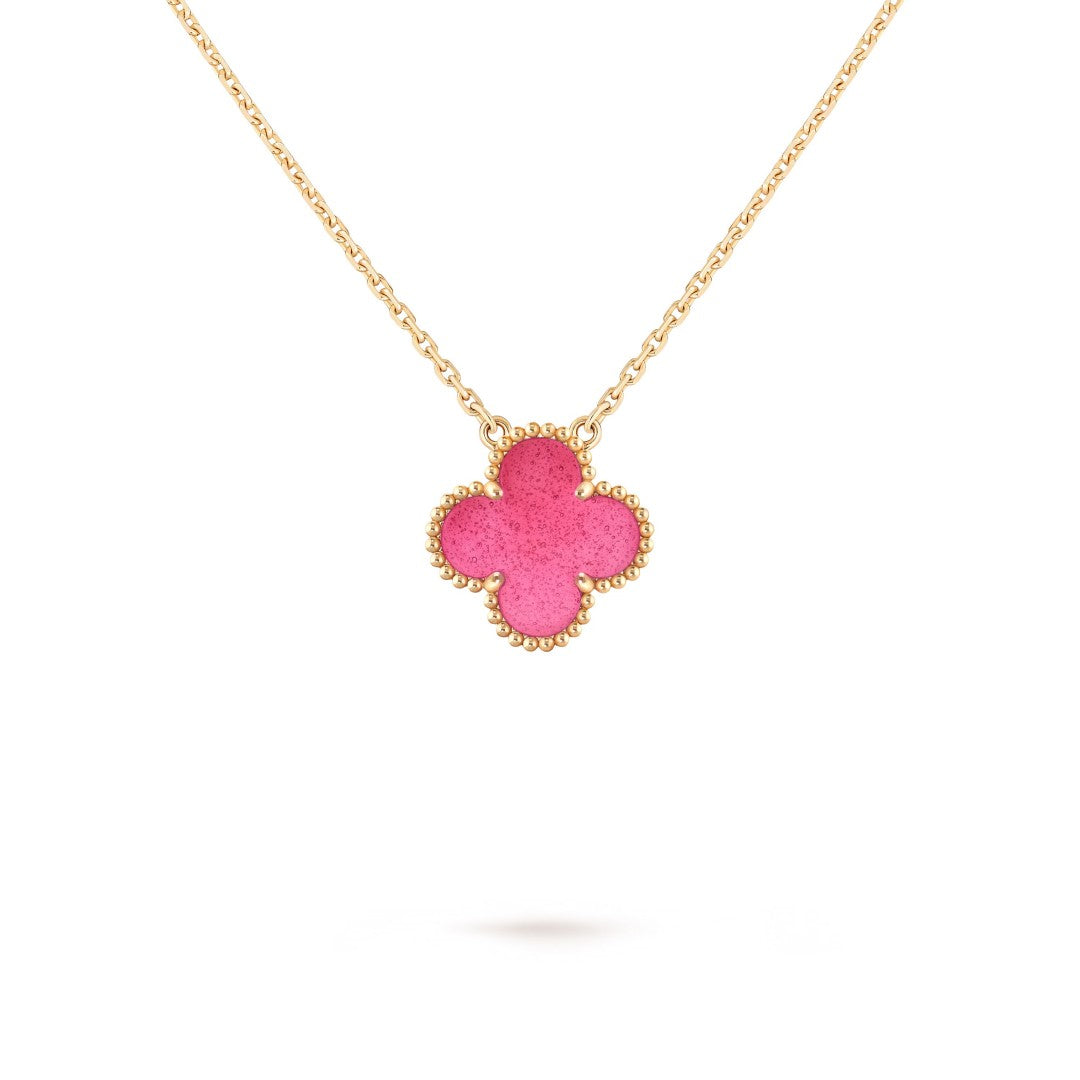 [⭐Aura] NEW CLOVER 15MM PINK ENAMEL NECKLACE