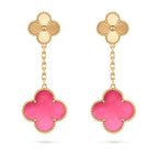 [⭐DORISW]NEW CLOVER 2 MOTIF PINK ENAMEL EARRINGS