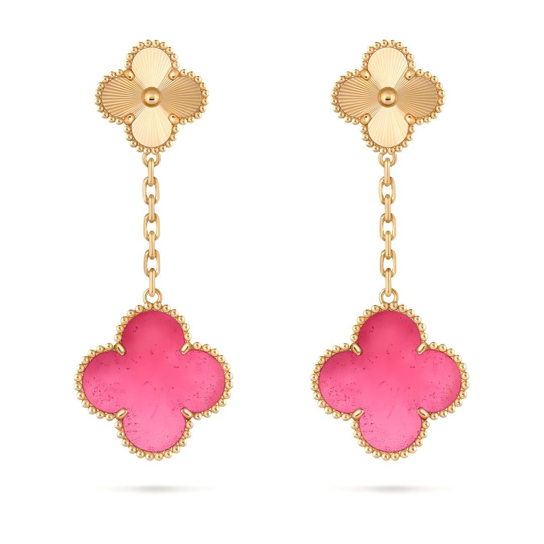 [⭐DORISW]NEW CLOVER 2 MOTIF PINK ENAMEL EARRINGS