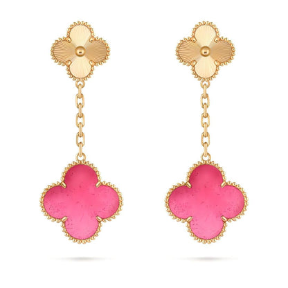 [⭐Aura]NEW CLOVER 2 MOTIF PINK ENAMEL EARRINGS