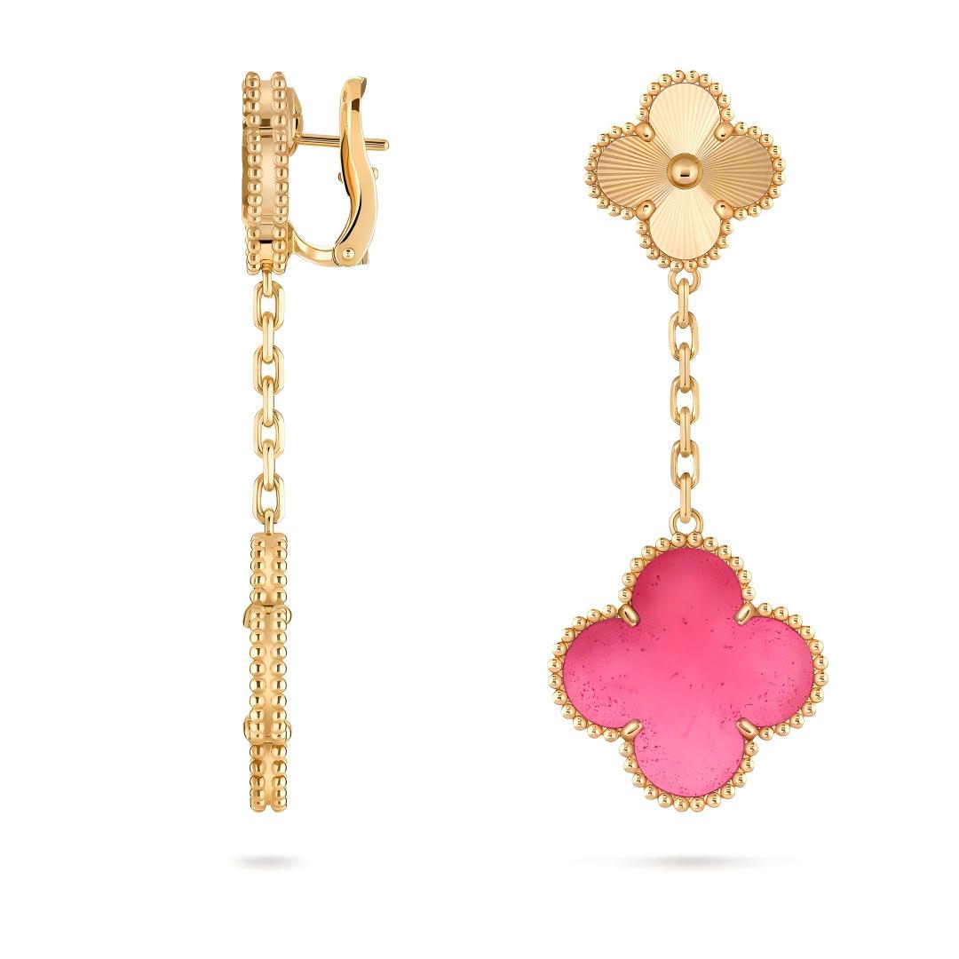 [⭐DORISW]NEW CLOVER 2 MOTIF PINK ENAMEL EARRINGS