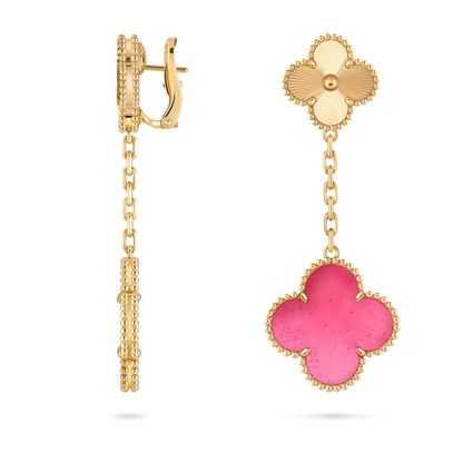 [⭐Aura]NEW CLOVER 2 MOTIF PINK ENAMEL EARRINGS