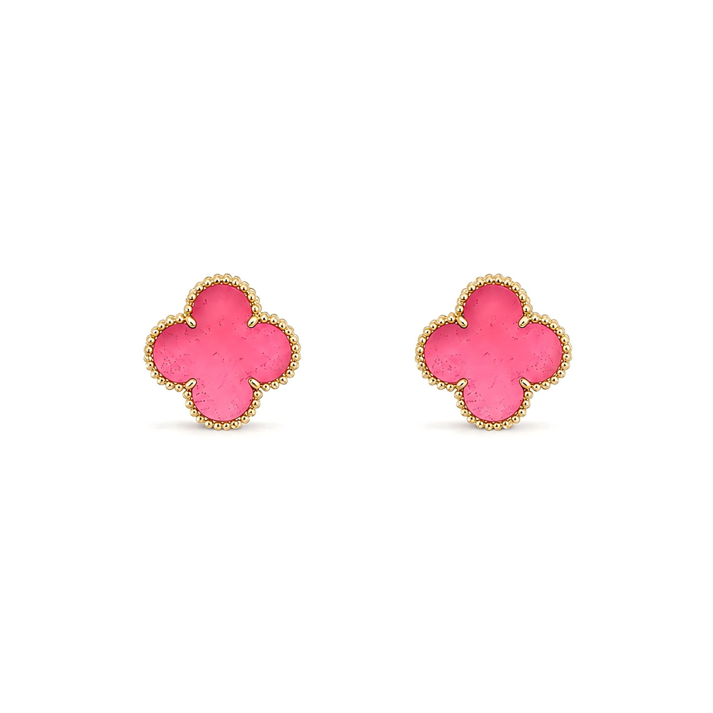 [⭐DORISW]NEW CLOVER 15MM PINK ENAMEL STUD EARRINGS