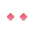 [⭐DORISW]NEW CLOVER 15MM PINK ENAMEL STUD EARRINGS