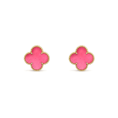 [⭐Aura]NEW CLOVER 15MM PINK ENAMEL STUD EARRINGS