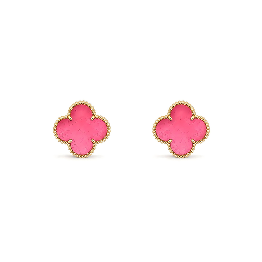 [⭐Aura]NEW CLOVER 15MM PINK ENAMEL STUD EARRINGS