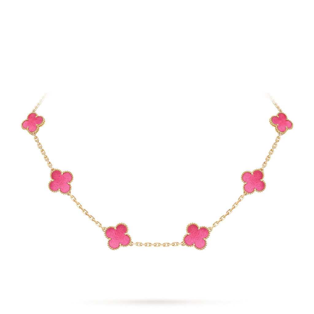 [⭐DORISW]NEW CLOVER 10 MOTIFS PINK ENAMEL NECKLACE