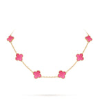 [⭐DORISW]NEW CLOVER 10 MOTIFS PINK ENAMEL NECKLACE