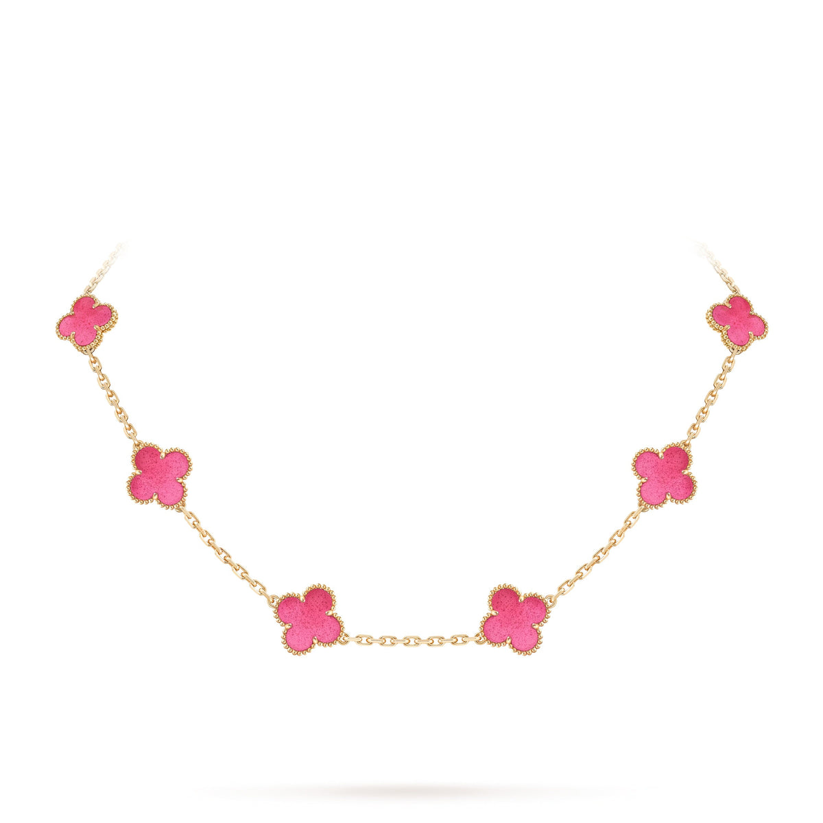[⭐DORISW]NEW CLOVER 10 MOTIFS PINK ENAMEL NECKLACE