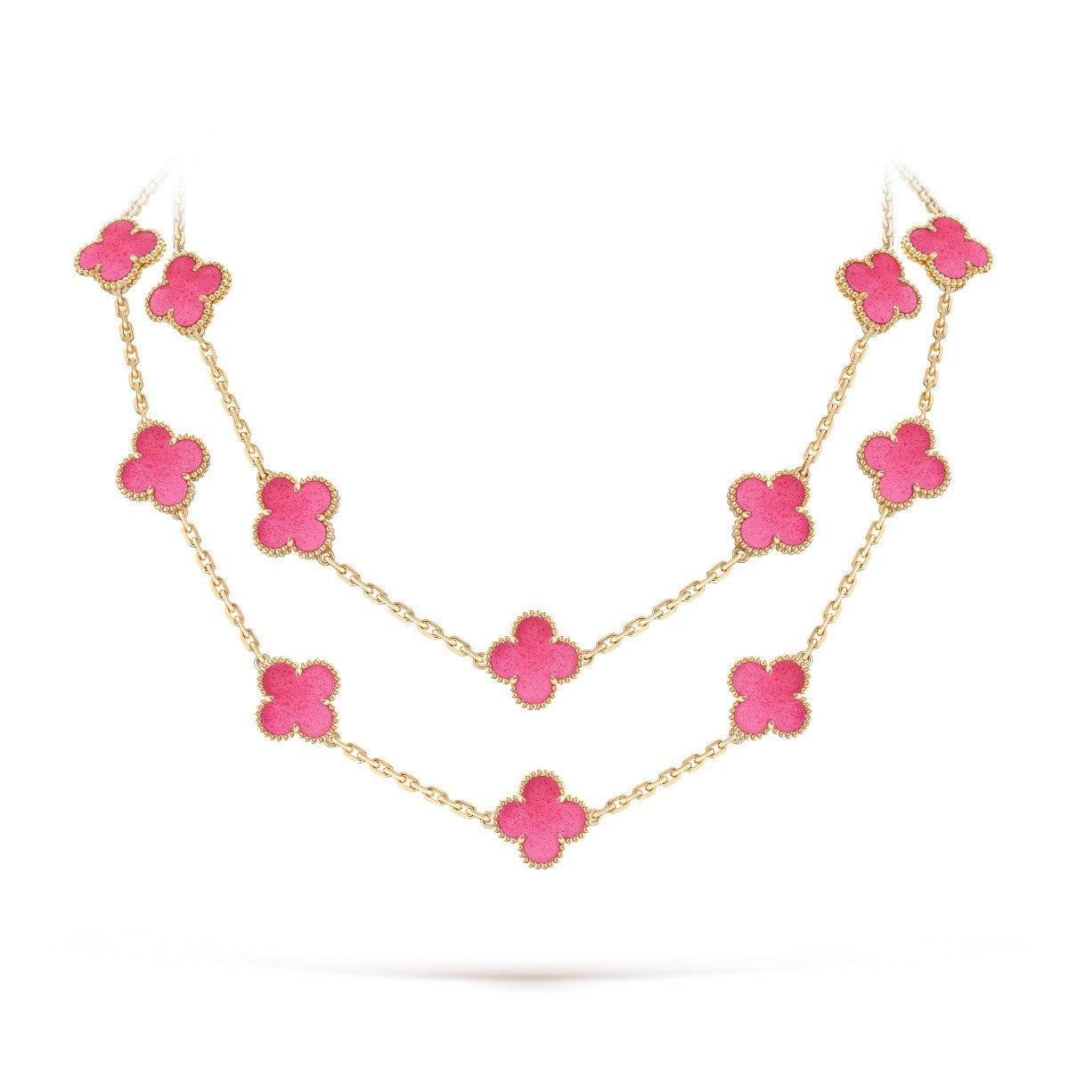 [⭐Aura] NEW CLOVER 20 MOTIFS PINK ENAMEL NECKLACE