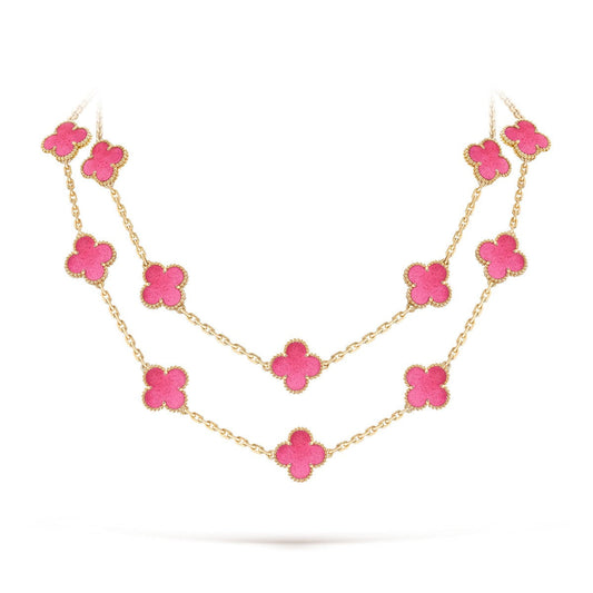 [⭐Aura] NEW CLOVER 20 MOTIFS PINK ENAMEL NECKLACE