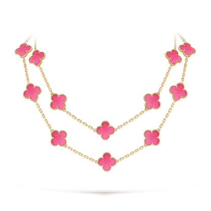 [⭐Aura] NEW CLOVER 20 MOTIFS PINK ENAMEL NECKLACE