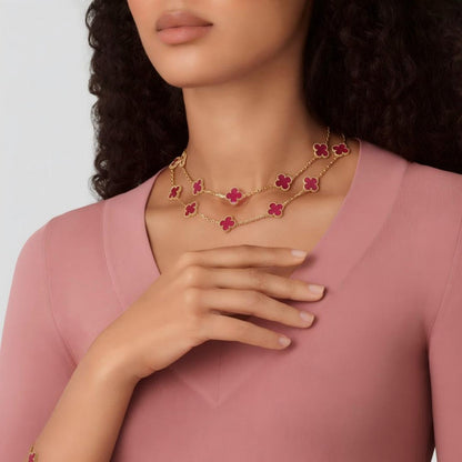 [⭐Aura] NEW CLOVER 20 MOTIFS PINK ENAMEL NECKLACE