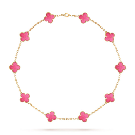 [⭐Aura]NEW CLOVER 10 MOTIFS PINK ENAMEL NECKLACE