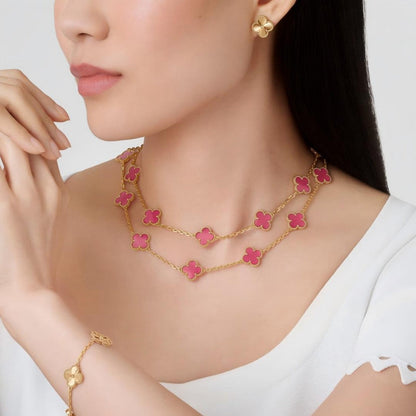 [⭐Aura] NEW CLOVER 20 MOTIFS PINK ENAMEL NECKLACE