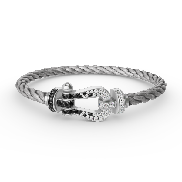 Aura FORCE LARGE HORSESHOE BLACK WHITE DIAMOND BRACELET SILVER