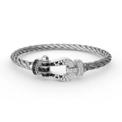 [⭐Aura ]FORCE LARGE HORSESHOE BLACK WHITE DIAMOND BRACELET SILVER