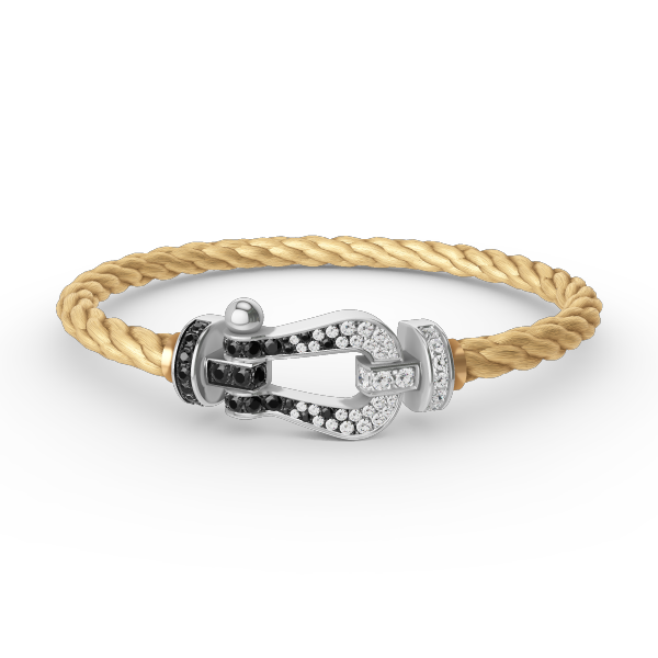 [⭐Aura ]FORCE LARGE HORSESHOE BLACK WHITE DIAMOND BRACELET SILVER