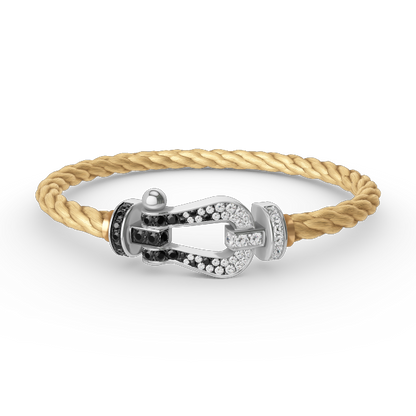 [⭐Aura ]FORCE LARGE HORSESHOE BLACK WHITE DIAMOND BRACELET SILVER