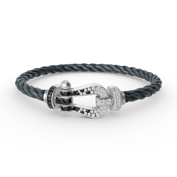[⭐Aura ]FORCE LARGE HORSESHOE BLACK WHITE DIAMOND BRACELET SILVER