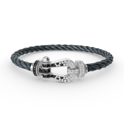 [⭐Aura ]FORCE LARGE HORSESHOE BLACK WHITE DIAMOND BRACELET SILVER