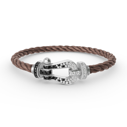 [⭐Aura ]FORCE LARGE HORSESHOE BLACK WHITE DIAMOND BRACELET SILVER