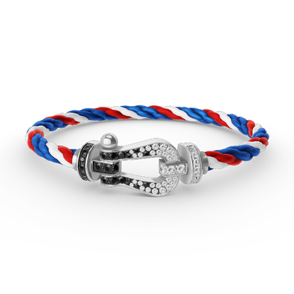 [⭐Aura ]FORCE LARGE HORSESHOE BLACK WHITE DIAMOND BRACELET SILVER