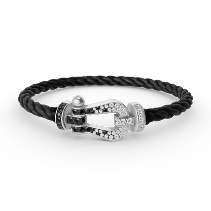 [⭐Aura ]FORCE LARGE HORSESHOE BLACK WHITE DIAMOND BRACELET SILVER