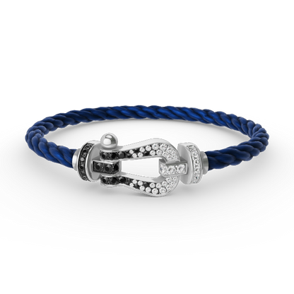 [⭐Aura ]FORCE LARGE HORSESHOE BLACK WHITE DIAMOND BRACELET SILVER