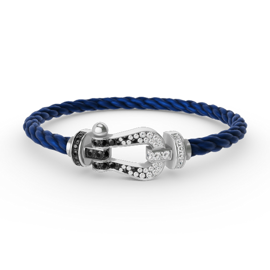 [⭐Aura ]FORCE LARGE HORSESHOE BLACK WHITE DIAMOND BRACELET SILVER