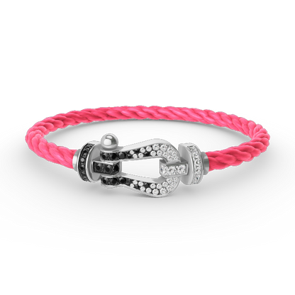 [⭐Aura ]FORCE LARGE HORSESHOE BLACK WHITE DIAMOND BRACELET SILVER