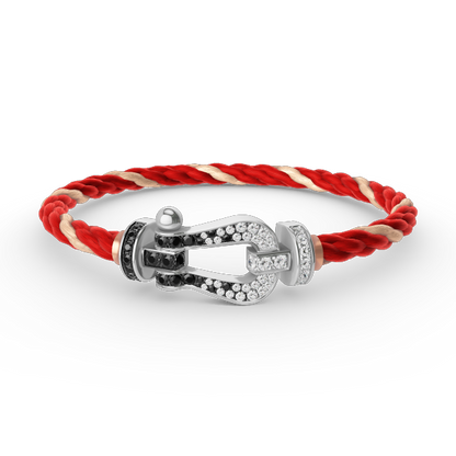 [⭐Aura ]FORCE LARGE HORSESHOE BLACK WHITE DIAMOND BRACELET SILVER
