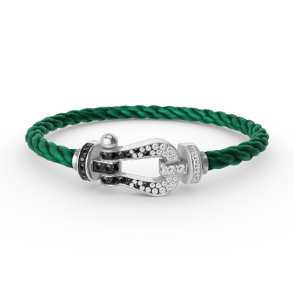 [⭐Aura ]FORCE LARGE HORSESHOE BLACK WHITE DIAMOND BRACELET SILVER